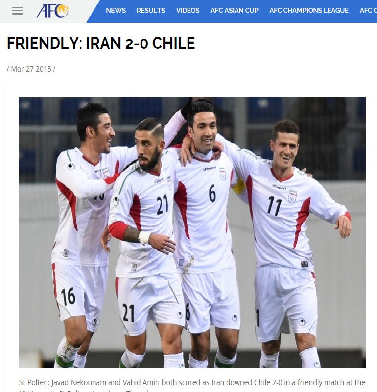 بازتاب پیروزی ایران مقابل شیلی در سایت AFC