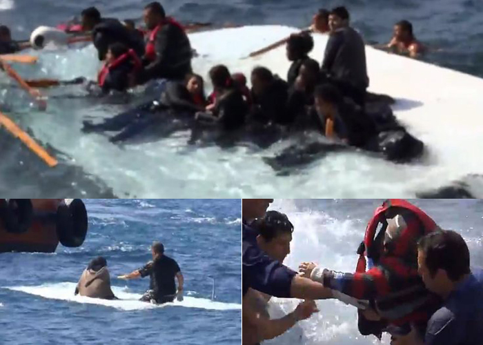 (تصاویر) غرق شدن قایق مهاجران در یونان