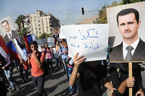 (تصاویر) راهپیمایی حامیان پوتین در دمشق