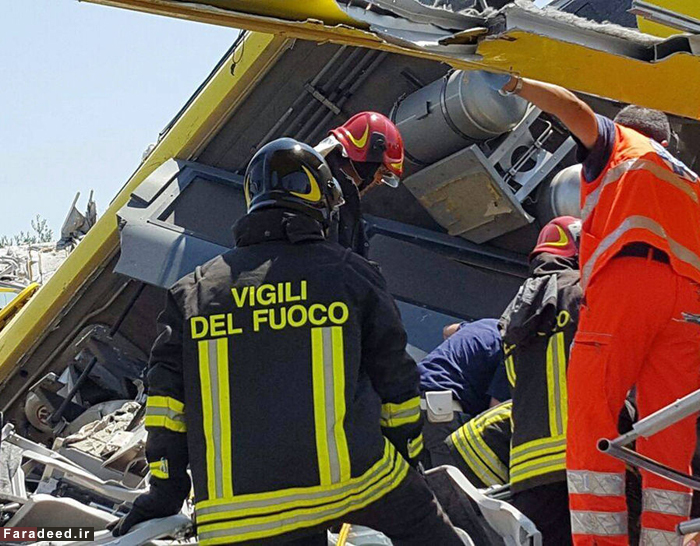 (تصاویر) تصادف مرگبار دو قطار در ایتالیا