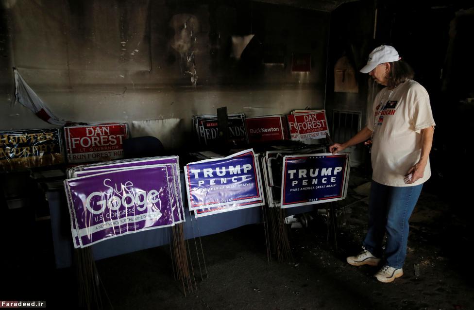 (تصاویر) به آتش‌کشیدن دفتر انتخاباتی ترامپ