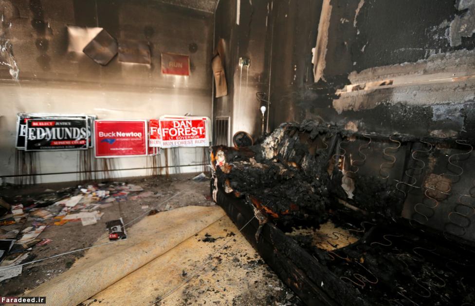 (تصاویر) به آتش‌کشیدن دفتر انتخاباتی ترامپ