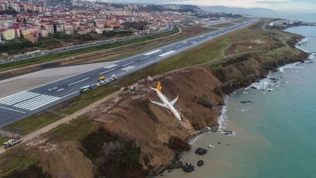 (تصاویر) لغزندگی باند فرودگاه هواپیما را تا لب دریا کشاند!