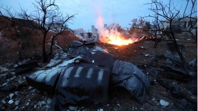 (تصاویر) سرنگونی جنگنده روسیه در سوریه