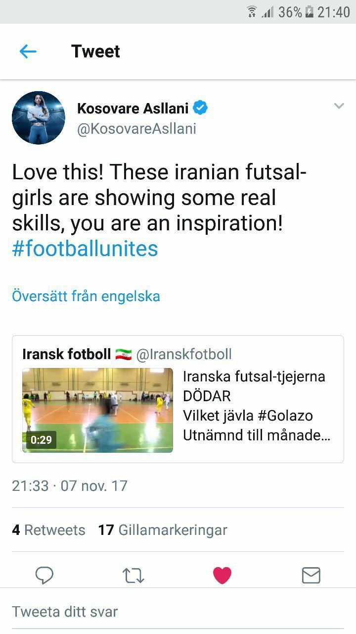 تمجید بازیکن تیم سوئد از ملی‌پوش زن ایرانی
