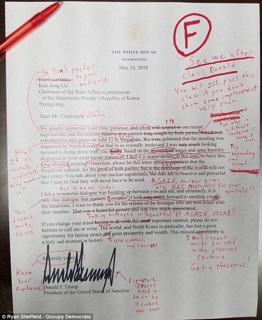 (تصاویر) غلط‌های املایی ترامپ در نامه به 