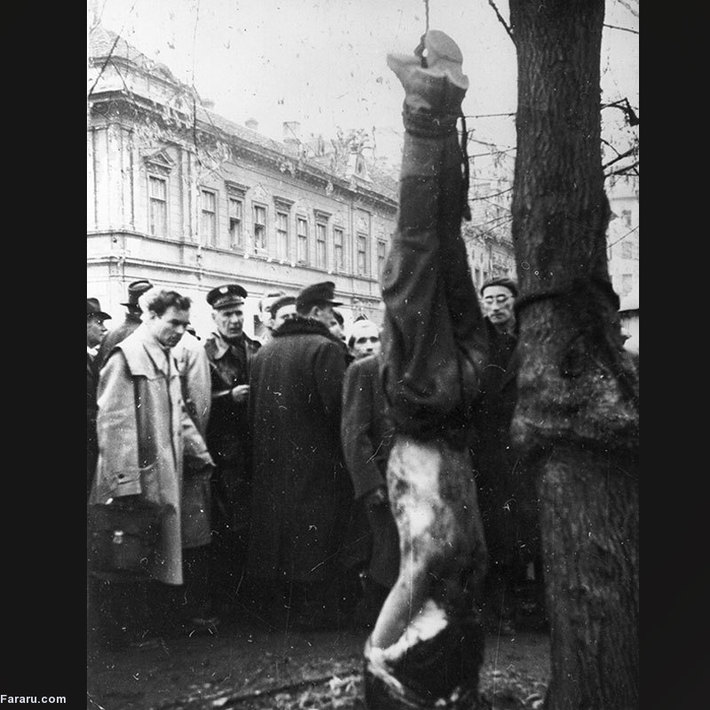 اعدام یکی از اعضای پلیس مخفی مجارستان در بوداپست. 1956