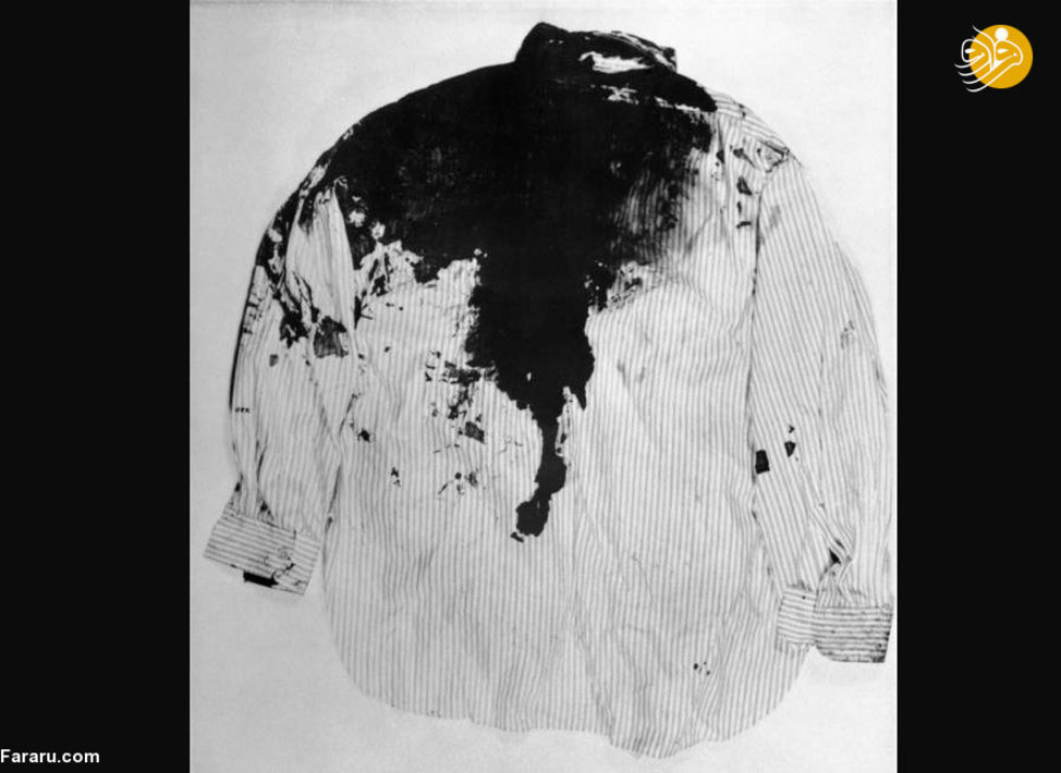 پیراهن خونی رئیس جمهور امریکا جان اف کندی؛ بنا بر نظرسنجی‌های صورت‌گرفته از سال 1966 تا 2004، حدود 80 درصد از مردم آمریکا بر این باورند که این قتل بخشی از یک توطئه بوده است. 