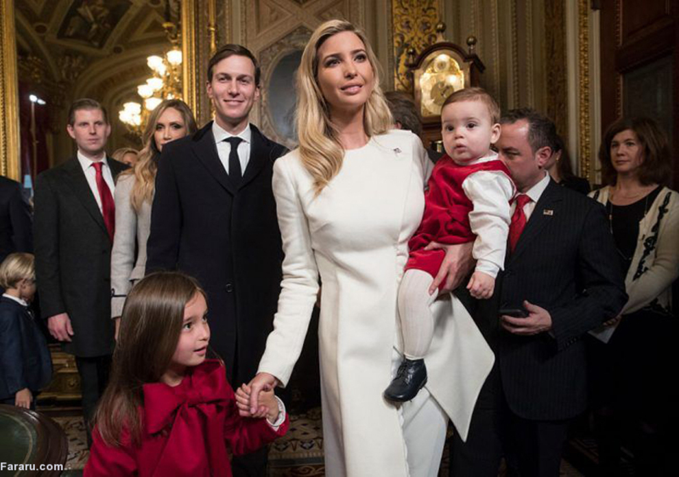 ایوانکا و همسرش در مراسم تحلیف ریاست جمهوری دونالد ترامپ؛ این زوج سه فرزند دارند: ‌آرابلا رز، جوزف فردریک کوشنر و تئودور جیمز.
