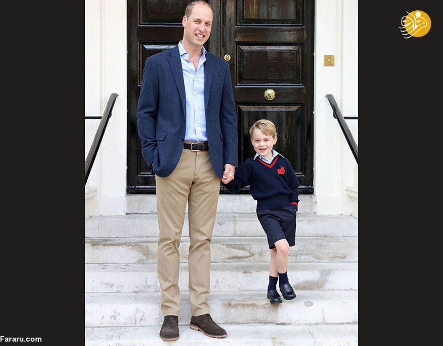 شاهزاده ویلیام در کنار پسرش، جرج در حال عکس گرفتن
