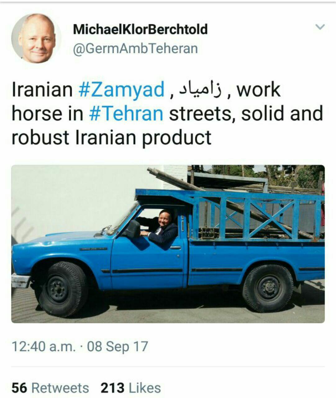 سفیر آلمان سوار بر ماشین خاطره‌انگیز ایرانی‌ها