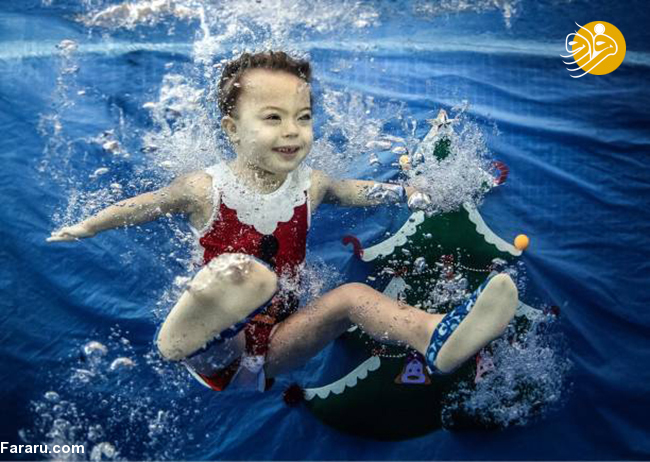 تصاویری جالب از شنای نوزادان