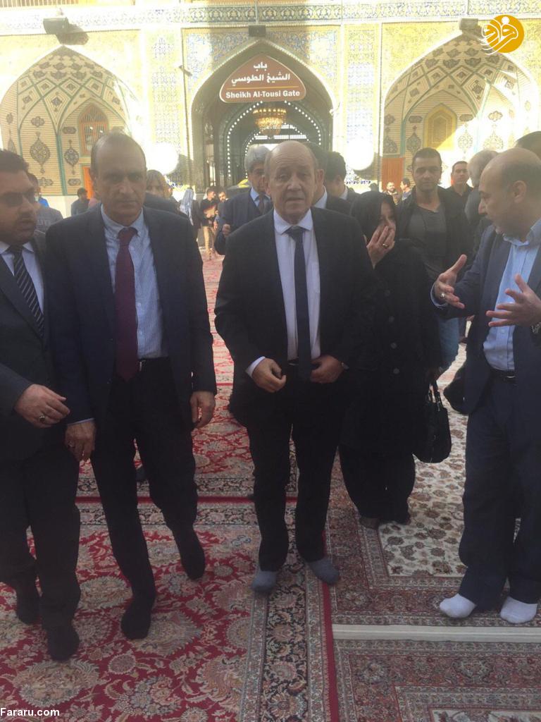 (تصاویر) وزیر خارجه فرانسه در حرم امام علی (ع)