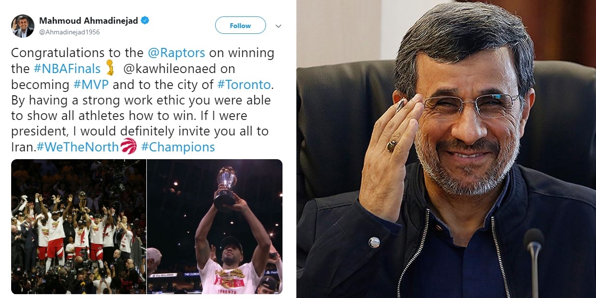 توئیت عجیب احمدی نژاد برای قهرمانان بسکتبال NBA