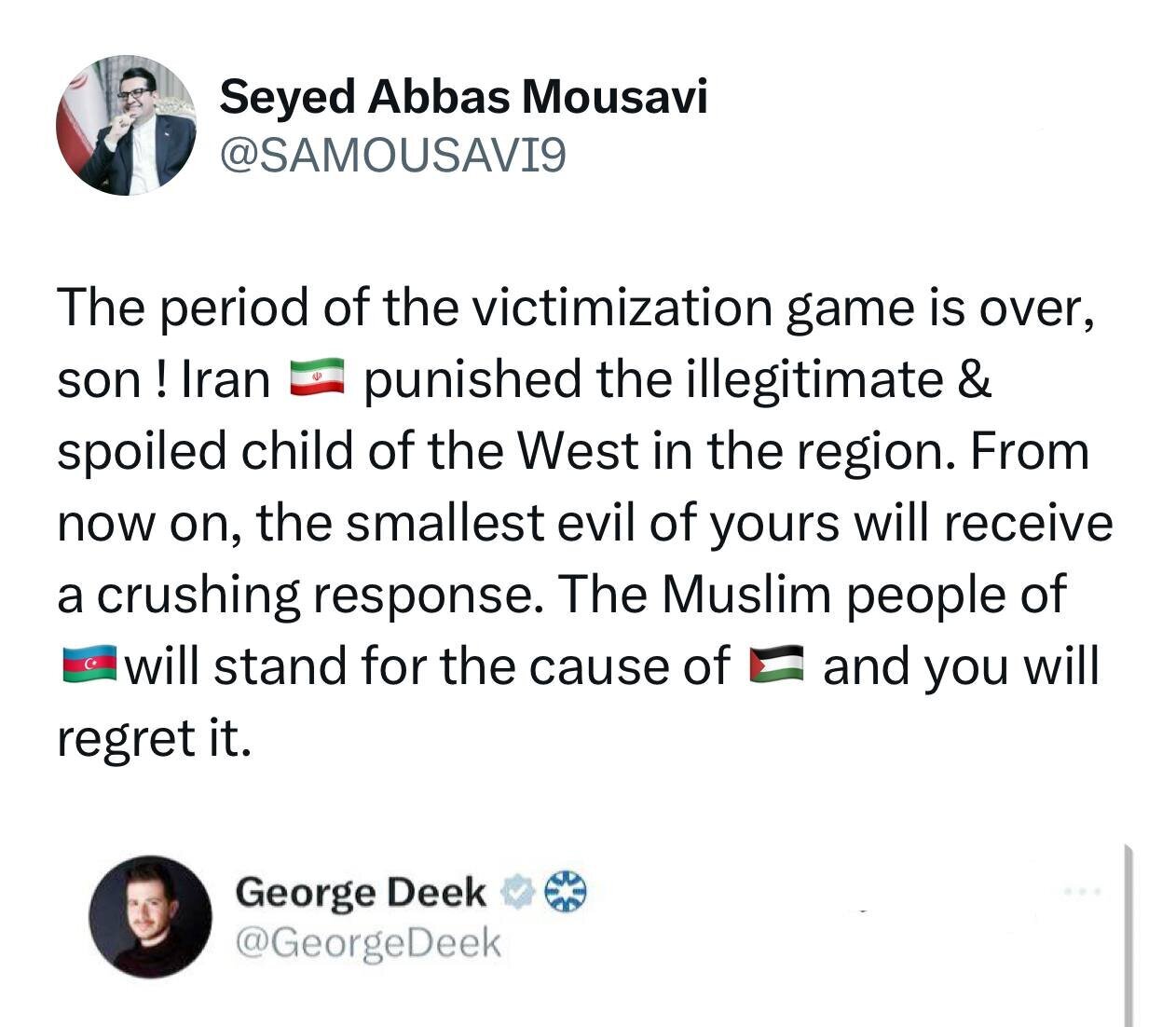 پاسخ محکم سفیر ایران در باکو به بازی تازه سفیر رژیم صهیونیستی: دوره بازی مظلوم نمایی تمام شد پسر!