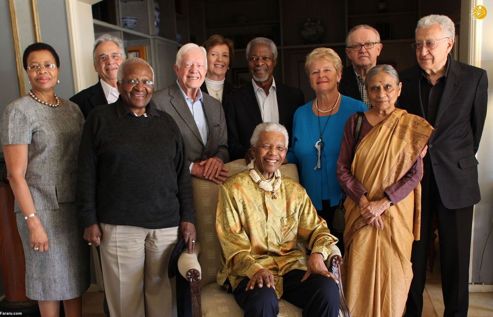 دیدار خصوصی کوفی عنان و جیمی کارتر و جمعی از مقامات آمریکایی با نلسون ماندلا در در ژوهانسبورگ، آفریقای جنوبی. (2007)