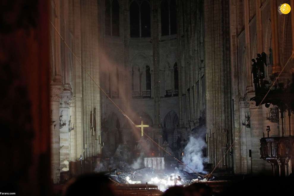 فضای داخلی کلیسای نوتردام پاریس پس از آتش سوزی
