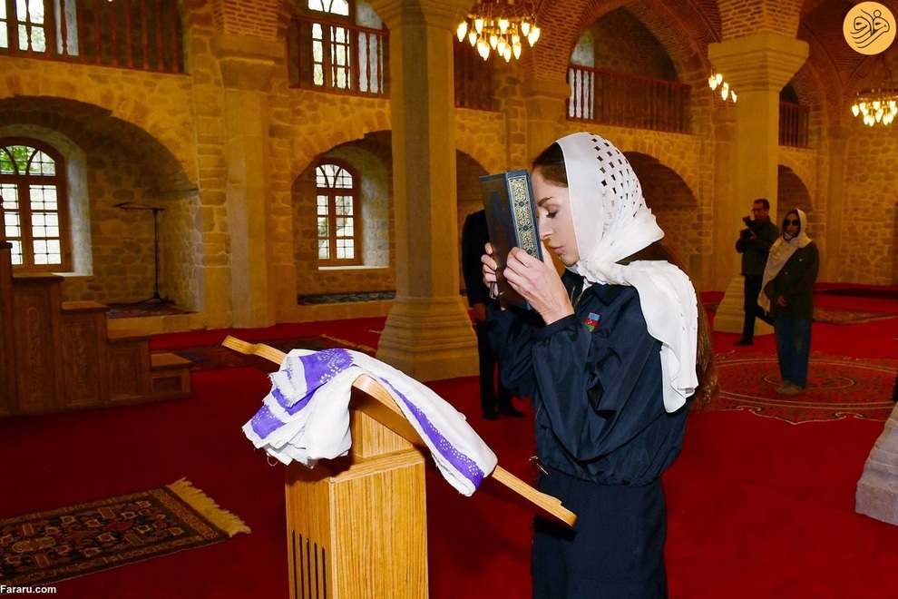 حجاب همسر و دختران علی‌اف در افتتاح مسجد تاریخی شوشا(تصاوير)