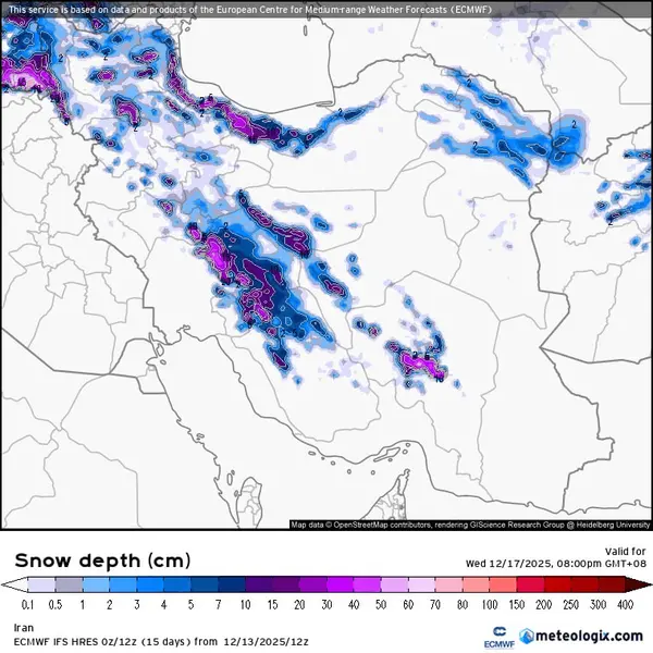 4 نقشه بارش برف
