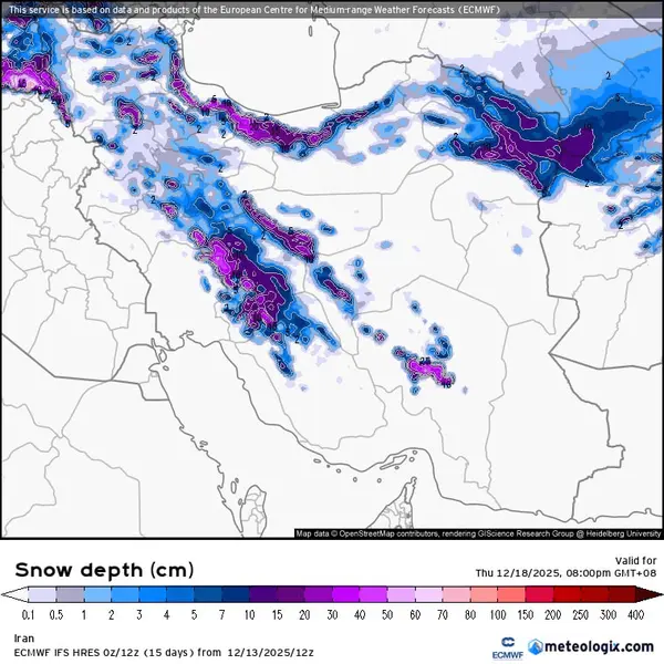 5 نقشه بارش برف