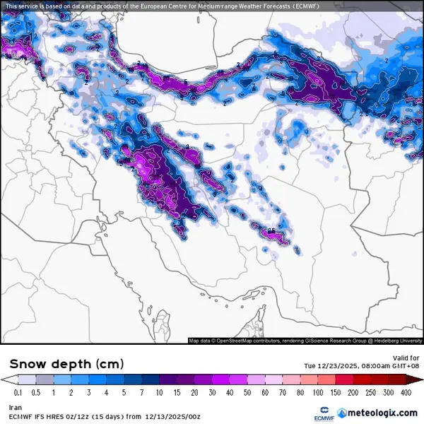 10 نقشه بارش برف