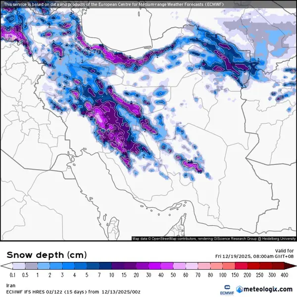 6 نقشه بارش برف