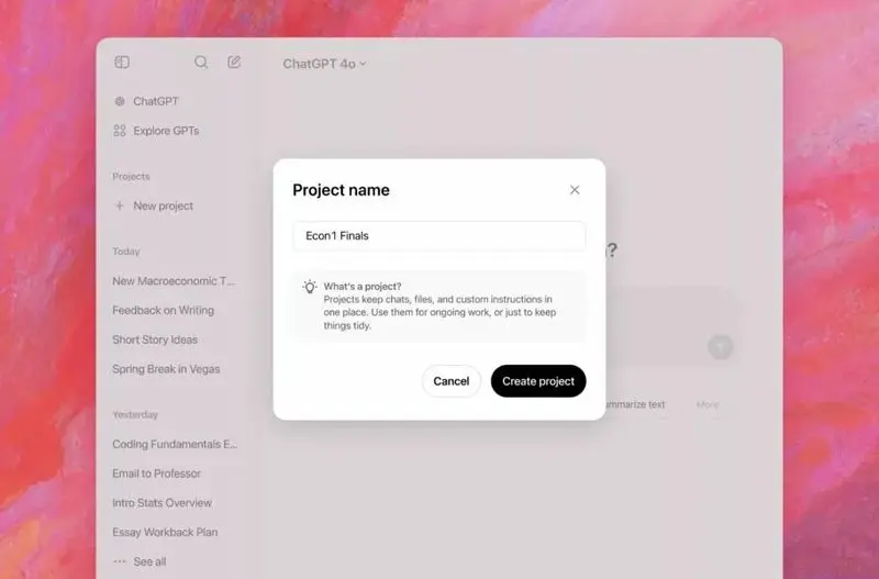 قابلیت «Projects»‌ در ChatGPT رایگان شد9