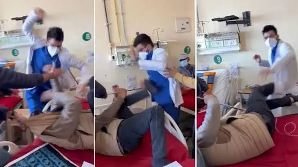ویدیوی تکان‌دهنده از حمله وحشیانه یک پزشک به بیمار