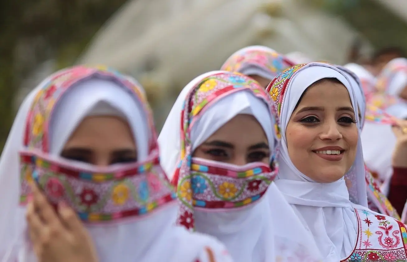تصاویر؛ جشن عروسی ۱۵۰ زوج فلسطینی در غزه