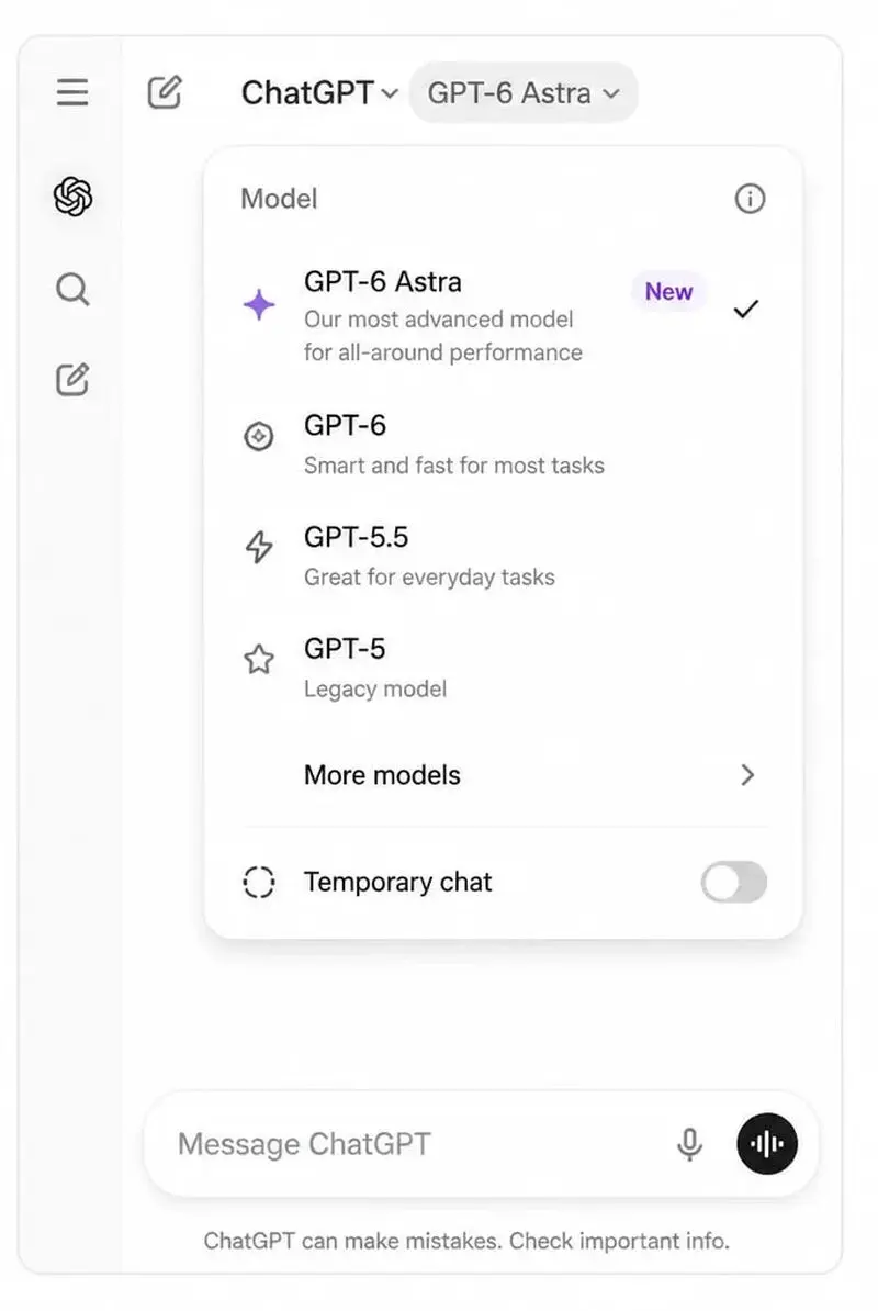 بخش انتخاب مدل در ChatGPT