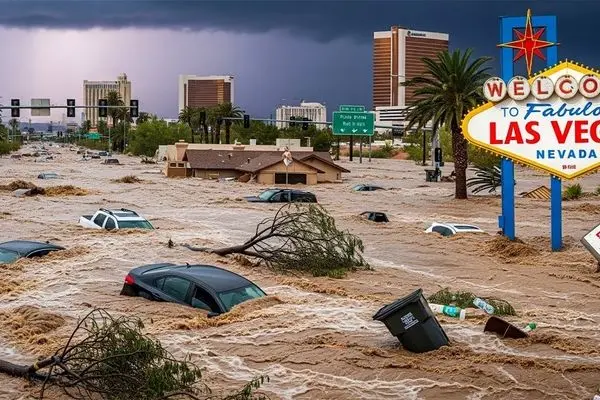 جاری شدن سیل در لاس‌وگاس 