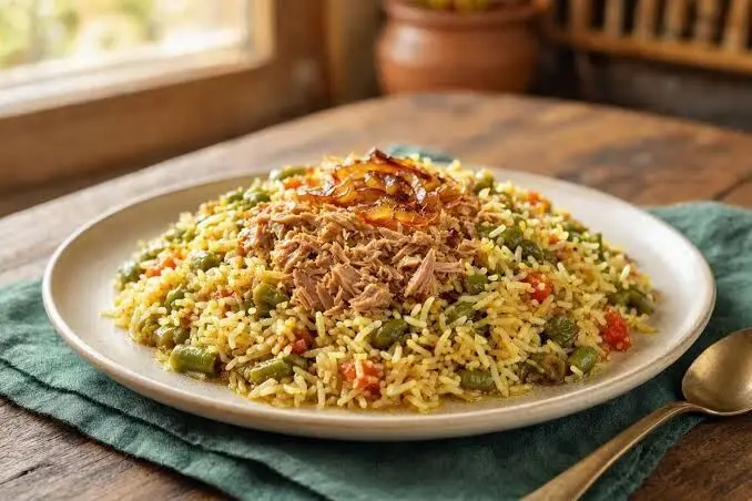 طرز تهیه لوبیاپلو با تن ماهی