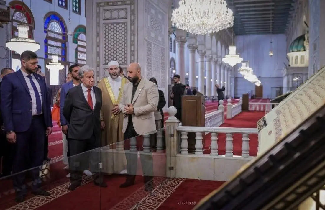 بازدید دبیرکل سازمان ملل از مسجد جامع اموی در دمشق