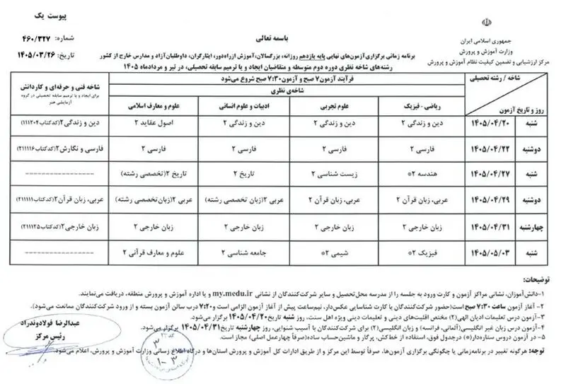 امتحانات نهایی