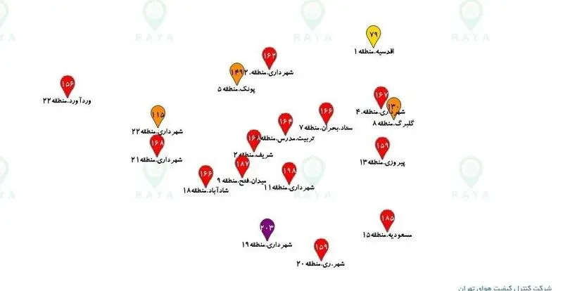 نقشه آلودگی تهران