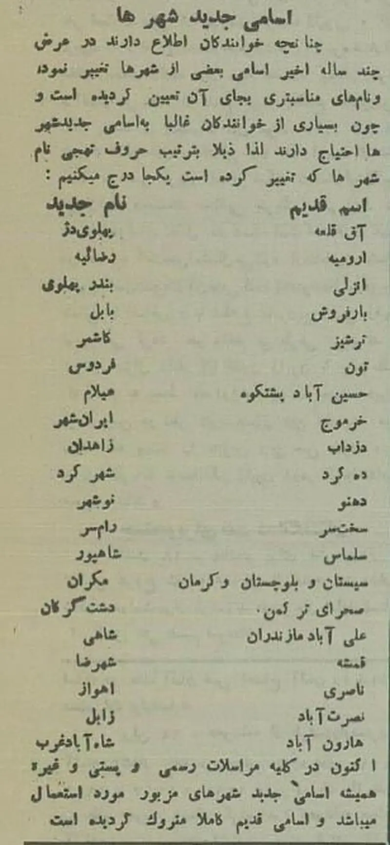 نغییر نام شهرها
