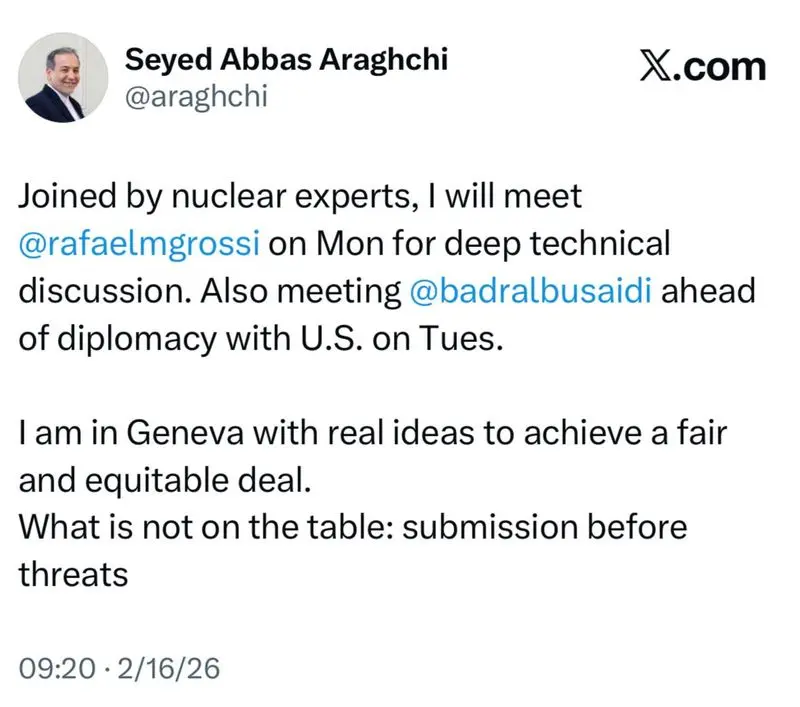 توئیت عراقچی از ژنو