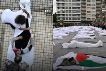 تصاویر؛  کفن‌پوشی معترضان اسپانیایی علیه جنایات اسرائیل