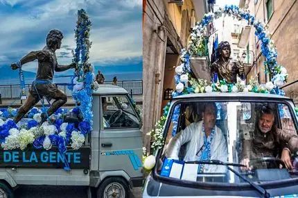 مجسمه مارادونا در خیابان‌های ناپل به مناسبت تولد ۶۵سالگی 