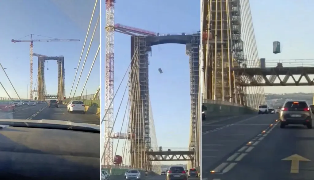 سقوط توالت سیار از ارتفاع ۳۰ متری به داخل بزرگراه شلوغ 