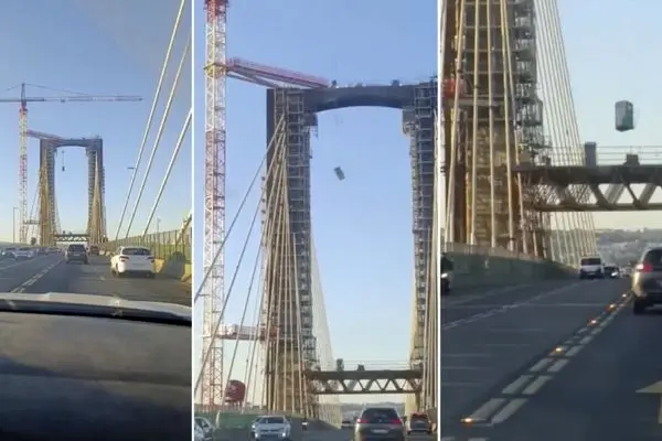 سقوط توالت سیار از ارتفاع ۳۰ متری به داخل بزرگراه شلوغ 