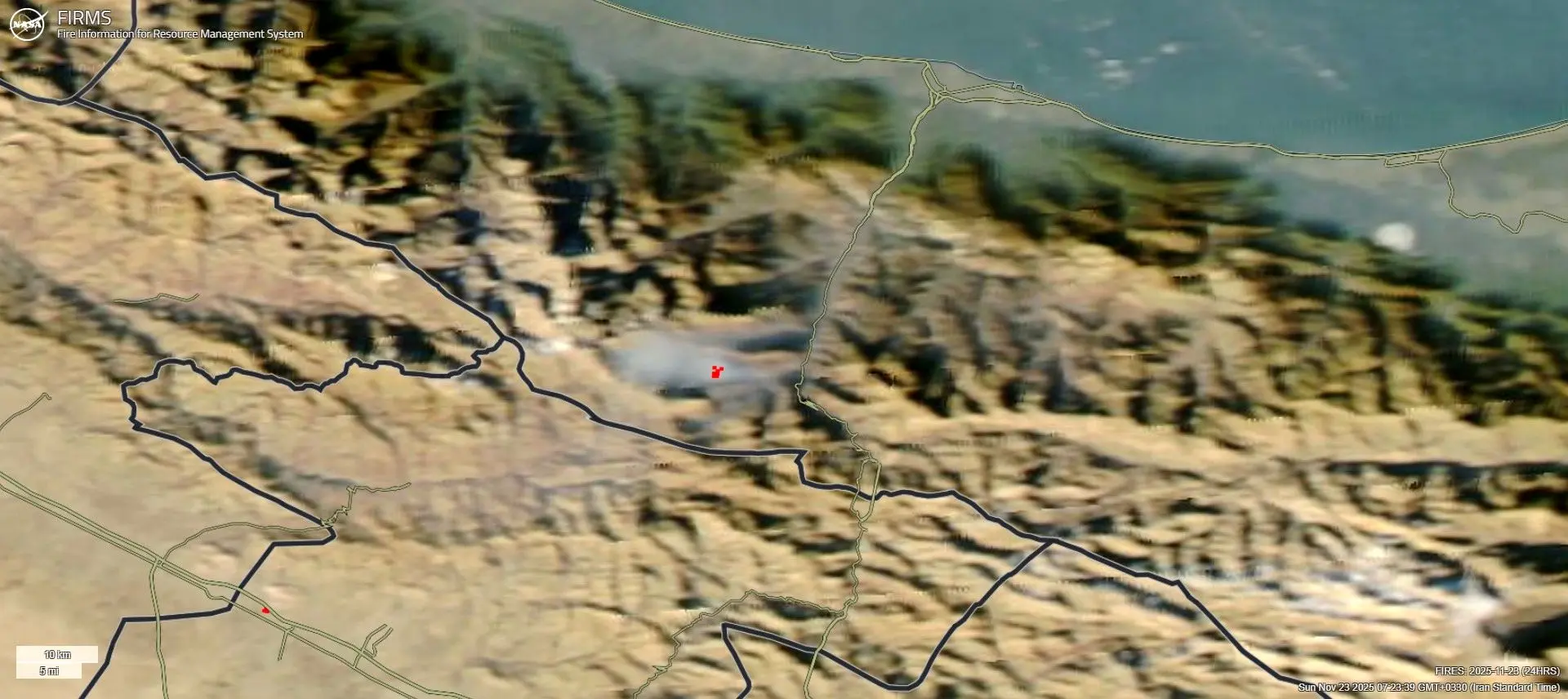 تصاویر ماهواره‌ای از منطقه آتش‌سوزی در جنگل الیت چالوس