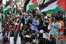 تجمع حامیان فلسطین همزمان با ورود ترامپ به مالزی
