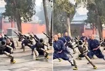 تمرین رزمی ربات‌های انسان‌نما در معبد شائولین