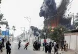 ببینید؛ لحظه اصابت موشک اسرائیل به ساختمانی در دیرالبلح