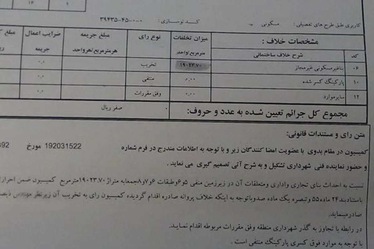 ساخت مجتمع تجاری با 19 هزار متر تخلف در تهران