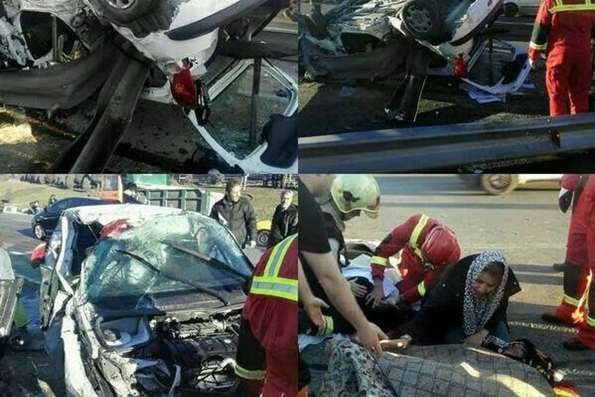 (تصویر) تصادف مرگبار پژو با گاردریل در بزرگراه بابایی