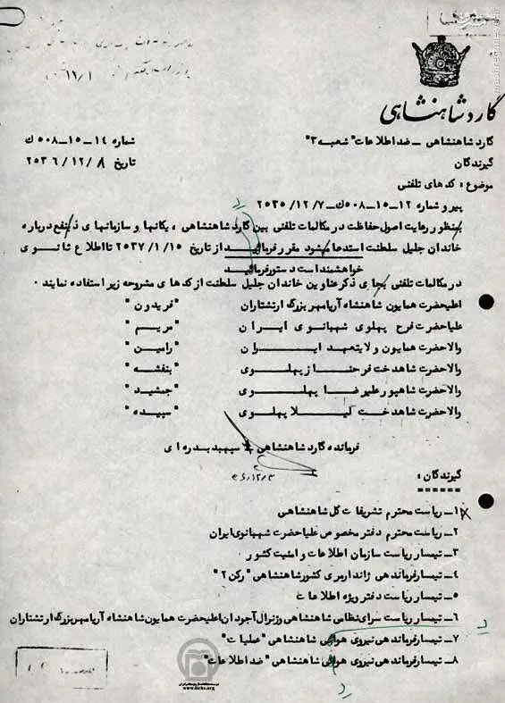 اسامی مستعار شاه و خانواده‌اش
