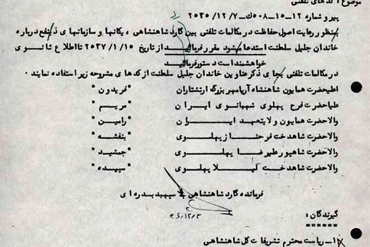 اسامی مستعار شاه و خانوادهاش