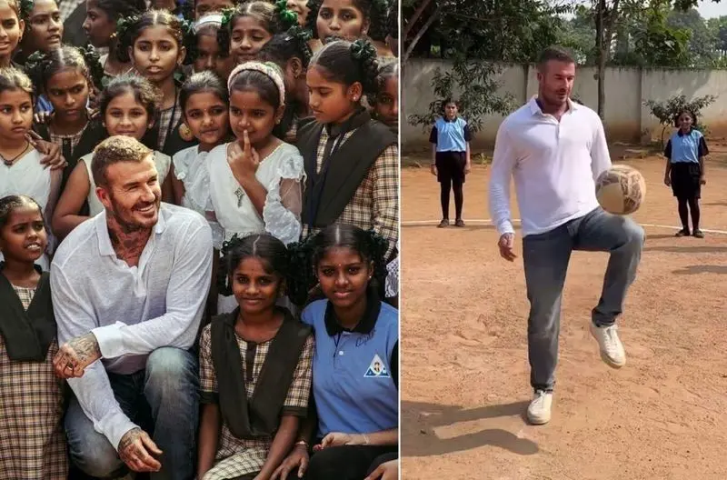 حضور غیرمنتظره بکهام در مدرسه‌ای روستایی در هند